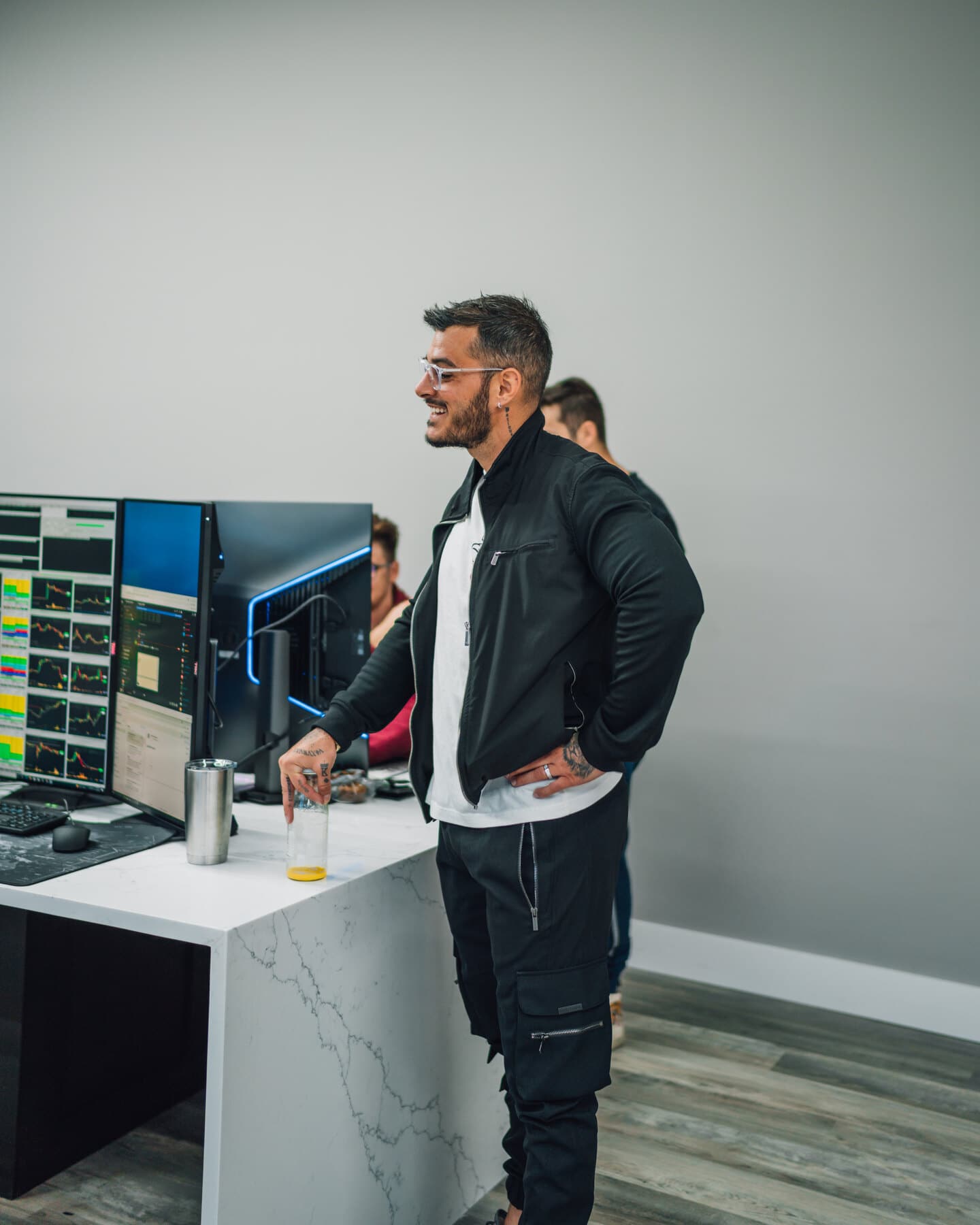 Michael Spinosa at his desk on the TLM trading floor